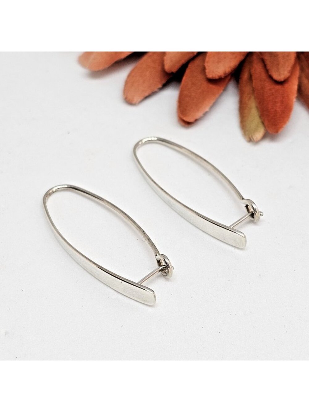 Vintage ED LEVIN Signed Sterling Silver MCM Modern Hoop Earrings EL Modernist